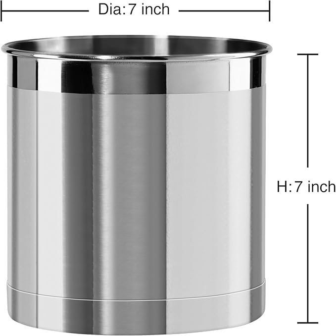 Oggi Stainless Steel Jumbo Utensil Holder - 7" Utensil Caddy, Weighted Base for Stability - Extra Large Utensil Crock and Countertop Utensil Organizer, Stainless Steel