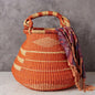 Orange Bolga African Basket for Boho Decor, 16 Inch Wide