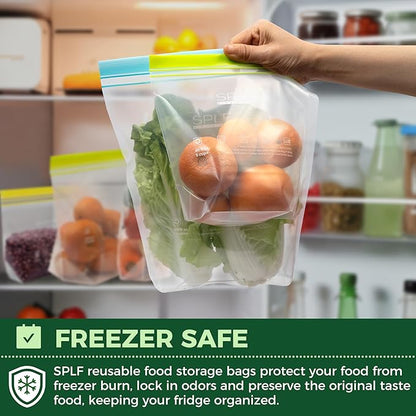 SPLF 8 Pack Reusable Gallon Freezer Bags Dishwasher Microwave Safe, 1 Gallon BPA Free Leakproof Food Storage Bags, Silicone Free Containers for Meal Prep, Fridge Kitchen Organization