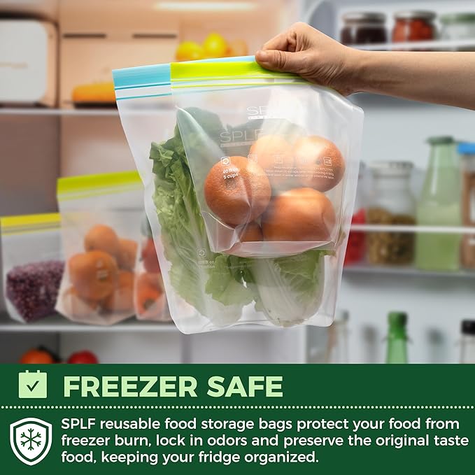 SPLF 24 Pack Reusable Food Storage Bags Dishwasher Microwave Safe, BPA Free Reusable Freezer Bags, Silicone Free Containers for Meal Prep, Fridge Kitchen Organization - 8 Gallon 8 Sandwich 8 Snack