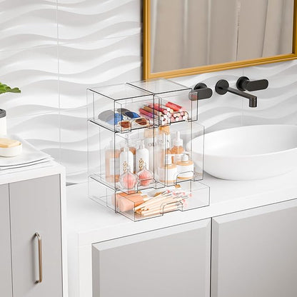 Yieach 5 Set Clear Stackable Storage Drawers and Acrylic Drawer Organizer,BPA Free Baby Bottle Organizer for Countertop and Bottle Station Organizer for Breast Pump Parts,Pacifier and Baby Accessories
