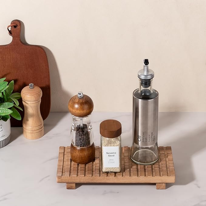 Bathroom Tray Rustic Farmhouse Bathroom Decor Wood Display Stand Riser Kitchen Soap Dish Holder for Vanity, Countertop, Sink, 10 * 4.5 Brown
