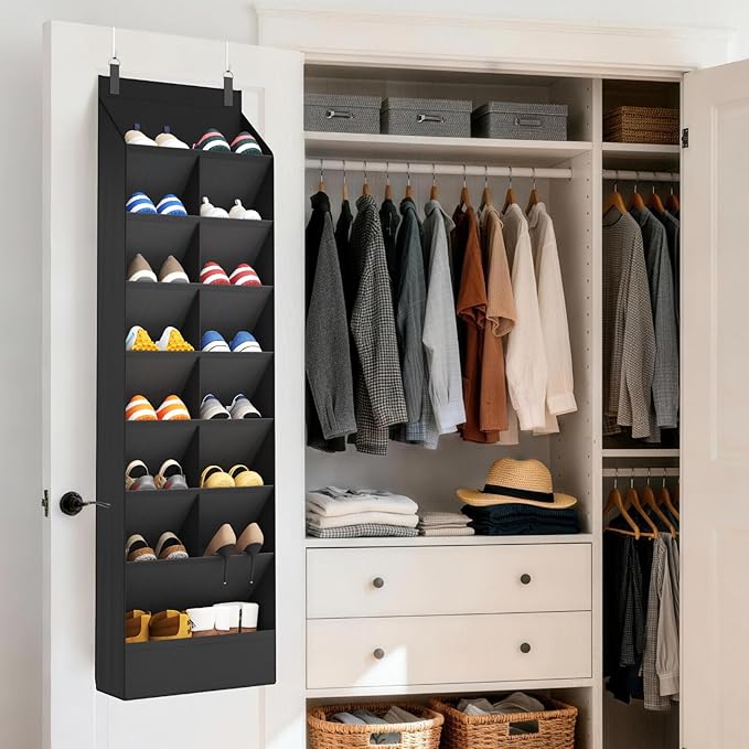 Lifewit 8 Tier Over the Door Shoe Organizer with 15 Large Deep Pockets, Fabric Hanging Shoes Shelf for Closet, Dorm Storage, Fit Up to 16 Pair Shoe Rack Holder for Sneakers, Boots, Black