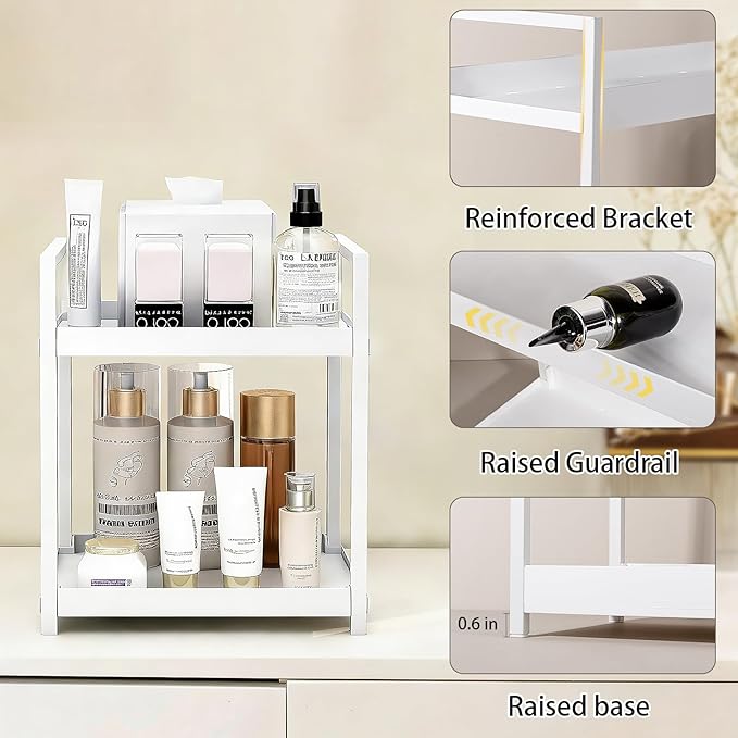 Anyoifax Bathroom Counter Organizer 2 Tier Vanity Storage Countertop Shelf Makeup Organizer Perfume Tray Skincare Holder for Sink, Dresser, Kitchen, Small White