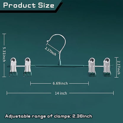 14Inch Pants Hangers with Clips 10 Pack Adjustable Skirt Hangers for Women Non-Slip Trousers Hanger for Jeans Shorts Clothes Hanger for Pants Heavy Duty Space Saving，Green