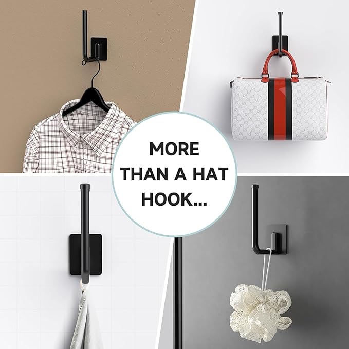 2 Pack Hat Racks for Baseball Caps, Stainless Steel Hat Organizer for Baseball Cap, Hat Holder Storage Organizer, Hat Hanger Strong Adhesive/Wall Drilled for Door, Bedroom, Closet(Black 6 in) (Black)