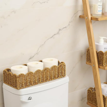 Scalloped Toilet Paper Basket: Water-Resistant Handmade Organizer - Natural Tan for Organic Back of Toilet Tank top & Scandinavian Kitchens 1pack