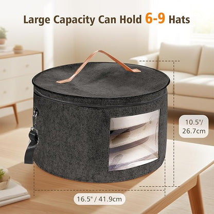HEAVYWOOD Hat Box for Women Storage Travel Felt Hat Case for Wide-Brim Cowboy Hat Storage for Large Round Hat Carrier with Portable Handle Shoulder Strap (Dark Gray, Shoulder Stripe)