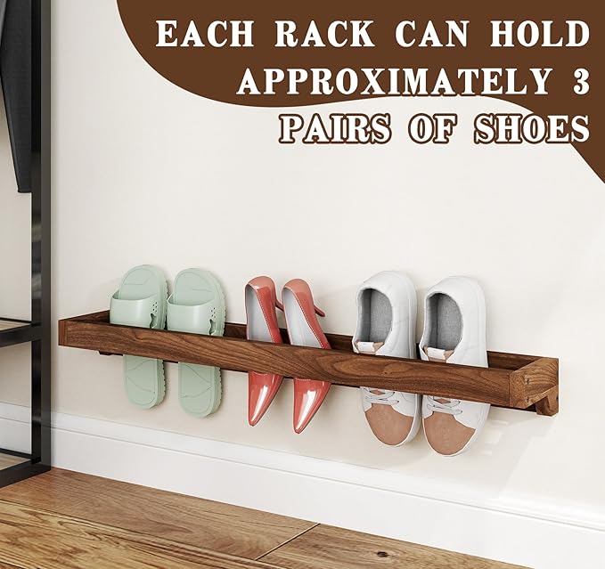 Nisorpa Set of 4 Rustic Burnt Wood Hanging Shoes Racks, 30 Inches Wall Mounted Shoes Storage Organizer Space Saving Footwear Holder for Closet, Mudroom, Entryway Narrow Spaces Shoe Organize