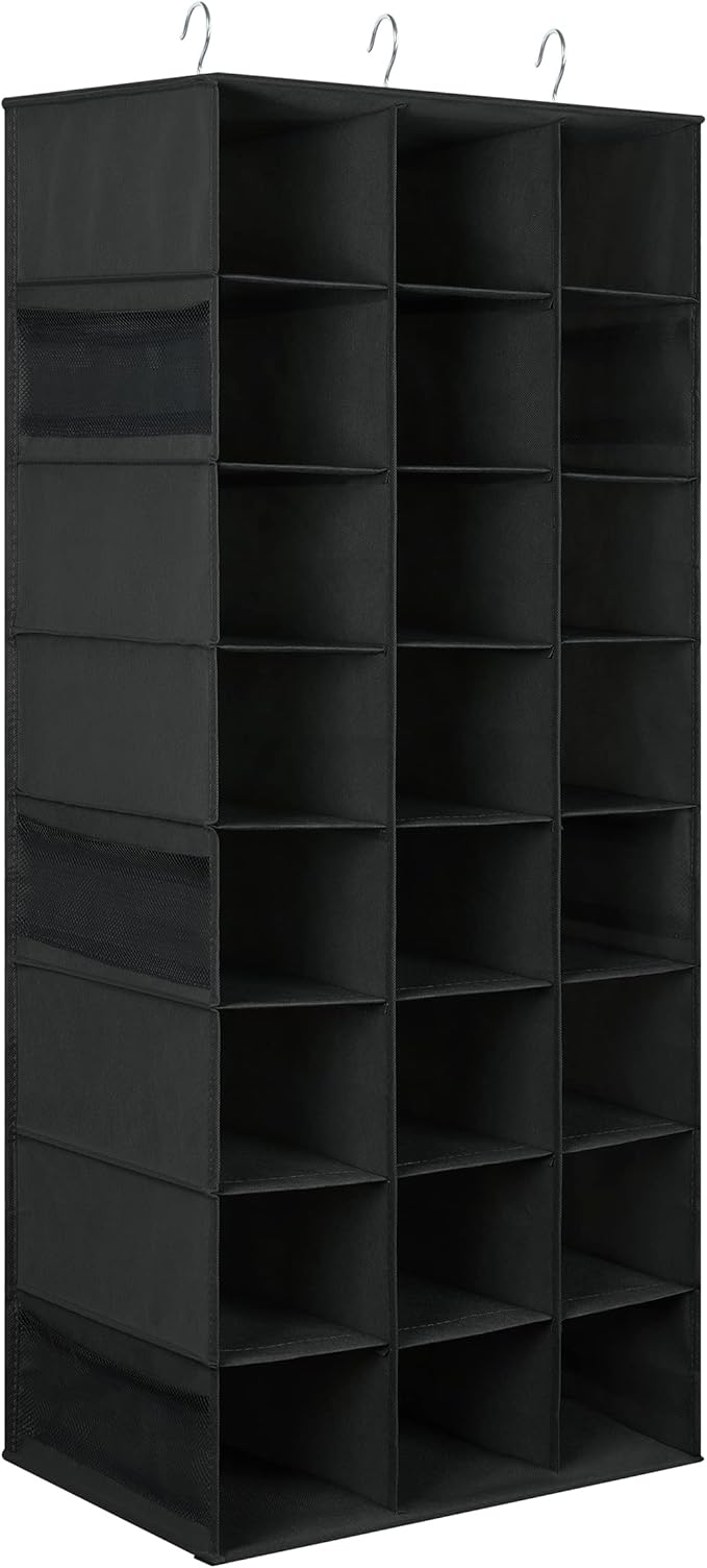 Libeder 24 Section Hanging Shoe Organizer for Closet, Hanging Closet Organizers with 6 Side Mesh Pockets, Shoe Storage Hanging Shoe Rack, Space Saving Shoe Holder, Black