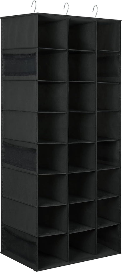 Libeder 24 Section Hanging Shoe Organizer for Closet, Hanging Closet Organizers with 6 Side Mesh Pockets, Shoe Storage Hanging Shoe Rack, Space Saving Shoe Holder, Black