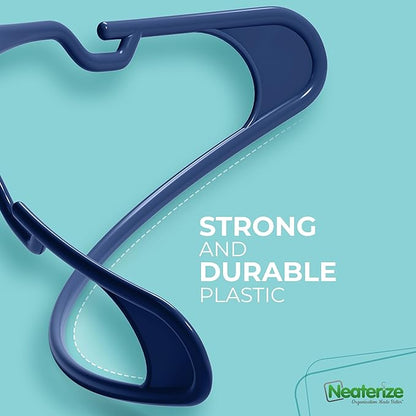 NEATERIZE Clothes Hangers Plastic 50 Pack for Adults - Plastic Hangers, The Perfect Coat Hanger and Space Saving Clothes Hangers for Closet, Percheros Ganchos para Colgar Ropa Hangars - Navy Hangers