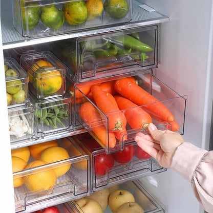 bealy 2 Pack Stackable Clear Drawer Organizer, Large Pull Out Fridge Organizers and Storage Container, Refrigerator Organizers and Storage for Fruit, Produce, Vegetables, Drinks, Snack and Food