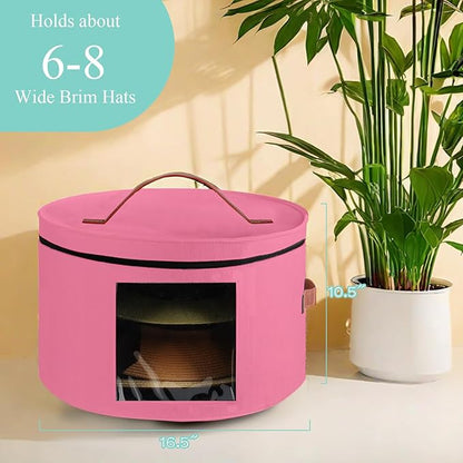 Samplife Hat Box,Hat Storage Box,Stackable Round Brim Hats Organizer Bag Container for Closet,Travel Hat Boxes for Women, Cowboy Hat Organizer, FoldableTravel Cap Boxes (05-Pink, 16.5" D x 10.5" H)