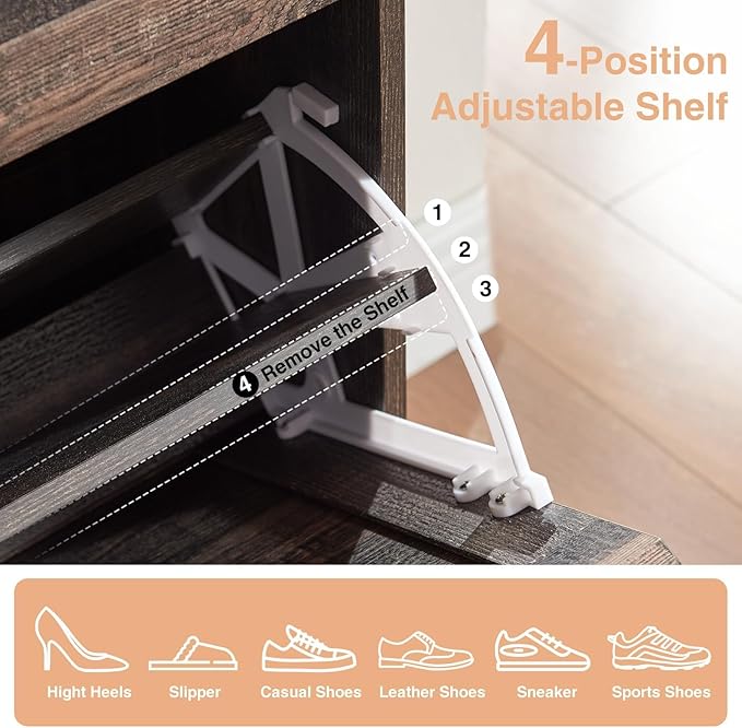 Barnyatoh Shoe Storage Cabinet,Farmhouse Shoe Organizer with 2 Flip Drawers & Barn Door Design,Freestanding Hidden Slim Narrow Shoe Rack Cabinet with Open Storage for Entryway, Foyer,Hallway, Dark oak