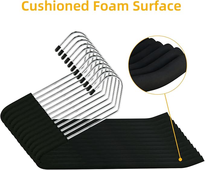 Open Ended Pants Hangers, 10 Pack Non-Slip Foam Padded Pants Hangers Space Saving Heavy Duty for Jeans, Trousers, Slacks