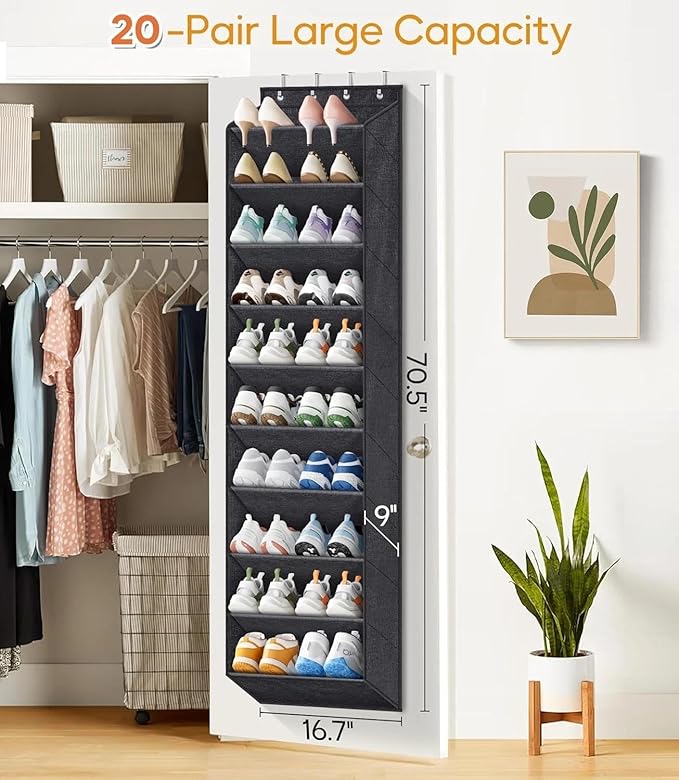 for 10 Tier Over The Door Shoe Organizer with Large Pockets, Hanging Shoe Rack for C