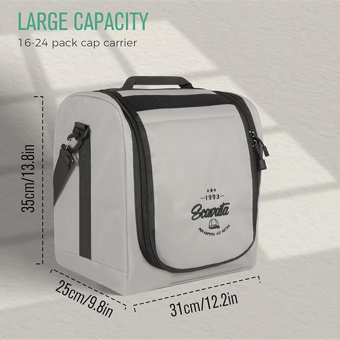 SCAVATA Large Hat Bag for Baseball Caps, Hat Organizer Bag for Traveling & Moving, Storing Snapback Cap, Portable Hat Carrier Holder Case for 12-16 Caps (Grey)
