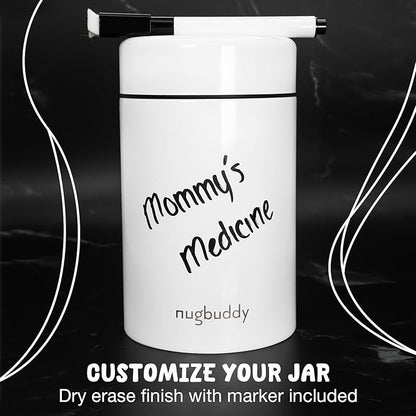 nugbuddy Smell Proof Container - Vacuum Insulated With Nested Glass Jar - UV Protection, Temperature Controlled Storage - Air Tight Stash Jar - Whiteboard Finish + Marker Included- 300 ml (3/4 Oz)