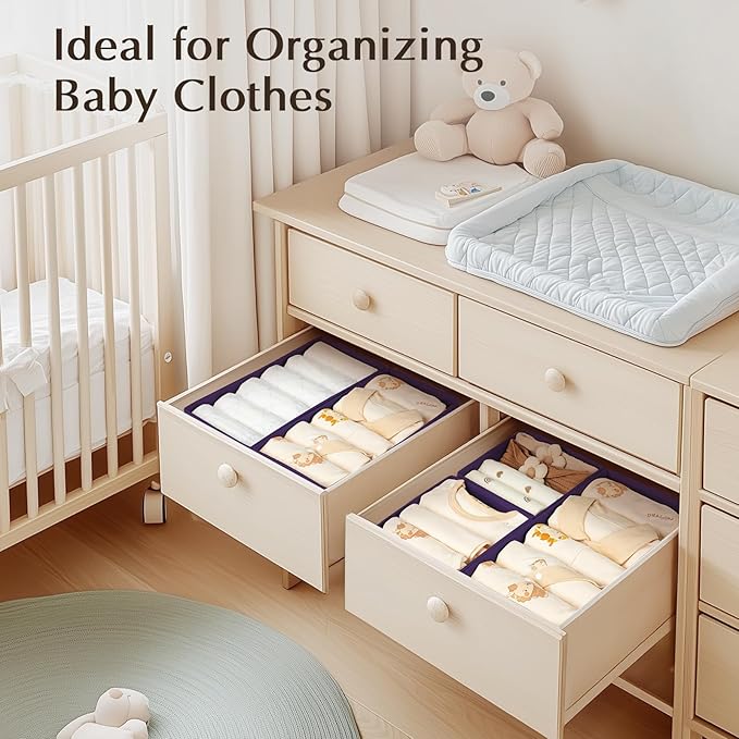 DIMJ Drawer Organizers Clothes, Set of 8 Dresser Organizer Bins, Fabric Closet Organizers and Storage, Shallow Drawer Dividers for Nursery, Clothing, Baby Clothes, Socks, Underwears, Tie (Purple)