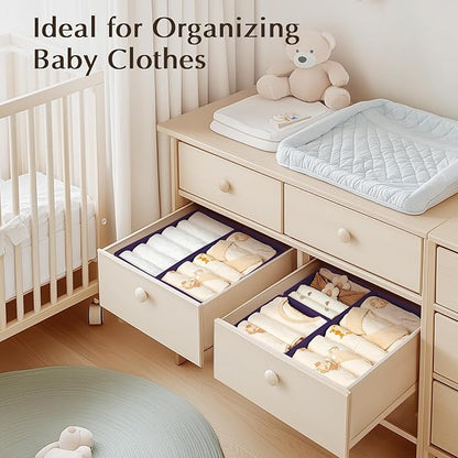 DIMJ Drawer Organizers Clothes, Set of 8 Dresser Organizer Bins, Fabric Closet Organizers and Storage, Shallow Drawer Dividers for Nursery, Clothing, Baby Clothes, Socks, Underwears, Tie (Purple)