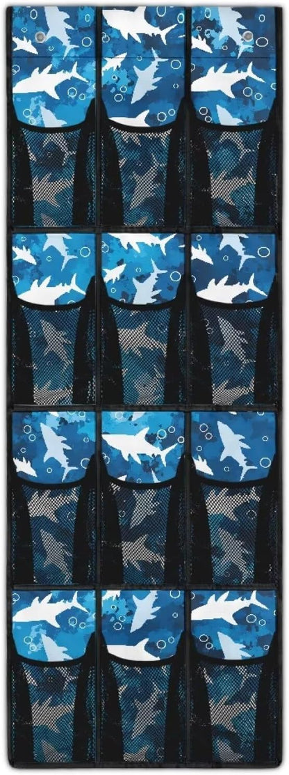 Shark Hanging Shoe Organizer,Shoe Organizer Door Hanger with 12 Mesh Large Pockets,Behind Door Shoes Hang Holder Rack