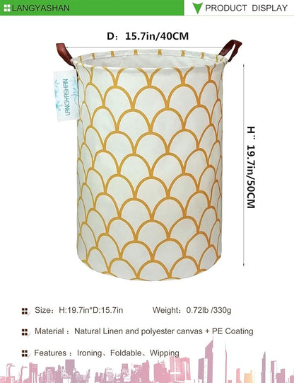 Laundry Basket Canvas Fabric Collapsible Organizer Basket for Storage Bin Toy Bins Gift Baskets Bedroom Clothes Children Nursery Hamper (gold egg)