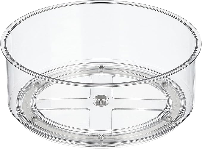 mDesign Lazy Susan Turntable Plastic Spinner for Kitchen/Bathroom, Pantry, Fridge, Cupboards, or Counter Organizing, Fully Rotating Organizer for Food, 9" Round - Lumiere Collection - Clear