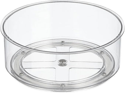 mDesign Lazy Susan Turntable Plastic Spinner for Kitchen/Bathroom, Pantry, Fridge, Cupboards, or Counter Organizing, Fully Rotating Organizer for Food, 9" Round - Lumiere Collection - Clear