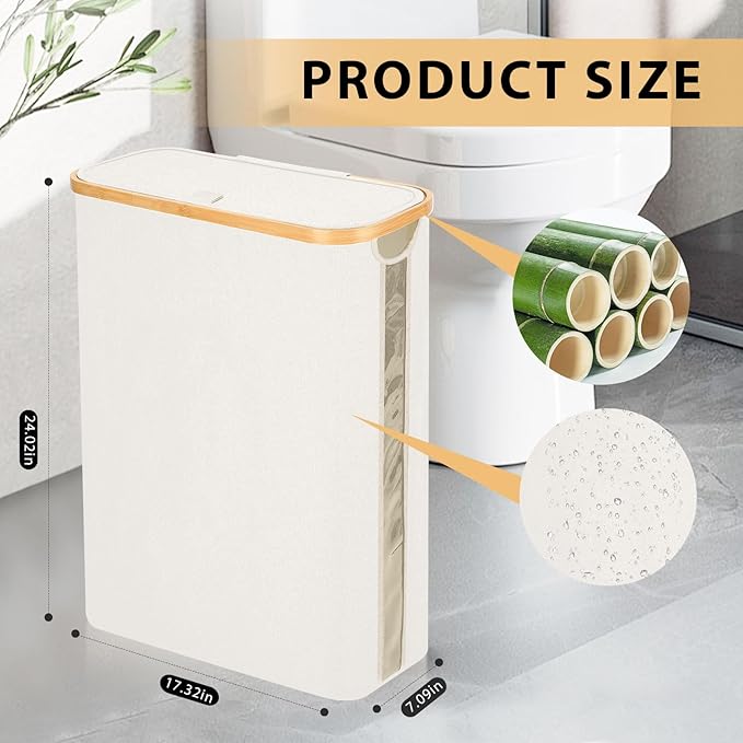 Odonata Large Toilet Paper Storage Basket with Lid, Slim Toilet Paper Organizer, Hold up to 20 Regular Rolls or 15 Mega Rolls. (Beige, 49L)