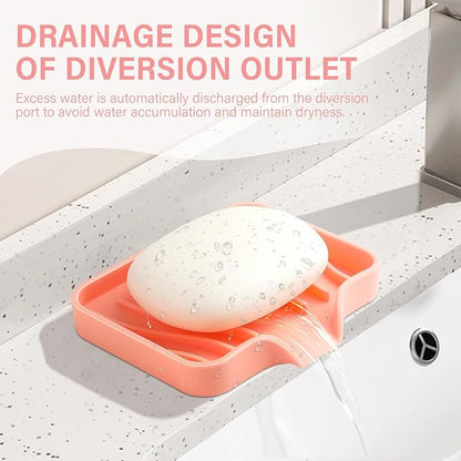 Silicone Soap Dish with Drain, SAISN Kitchen Soap Tray for Shower 2 Pack Self Draining Soap Dish Soft Bathroom Soap Holder for Kitchen Sink Flexible Portable Soap Saver, Pink