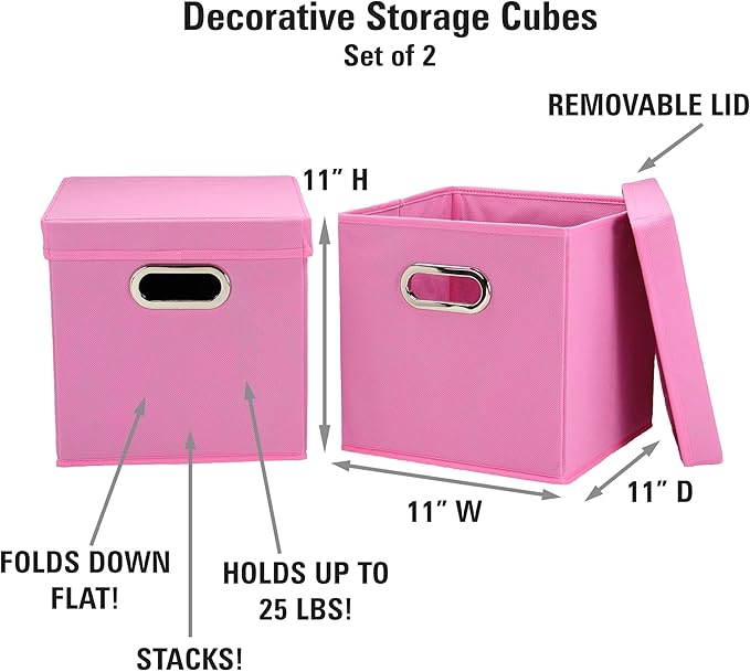 Household Essentials Cube Set with Lids, Pink, 2-Pack