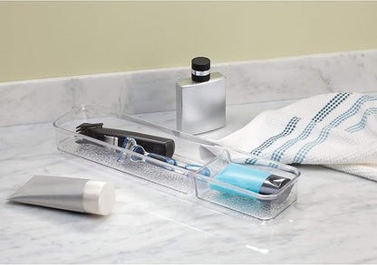iDesign 48850 Rain Divided Tray for Vanity, Bathroom, Countertop, Drawer, Cosmetics, Makeup, Toiletries, Craft and Office Supplies, BPA-Free, 4" x 16" x 2", 2 Compartments