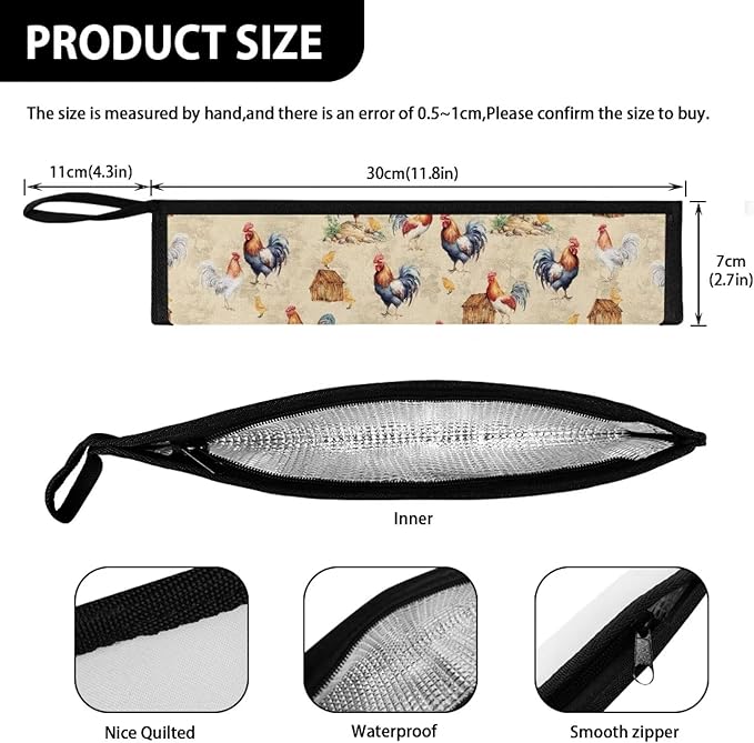 Rooster Outdoor Tableware Storage Bag Cutlery Carry Case Camping Utensil Bag Flatware Organizers for Park Backpacking Traveling 11.8 Inch Picnic Pouch Case