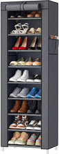 SONGMICS HOME Shoe Rack 10-Tier, Tall Narrow Metal Shoe Organizer with Dust Cover, 11.2 x 19.1 x 63.2 Inches, Vertical Storage Cabinet for Closet Entryway, Gray