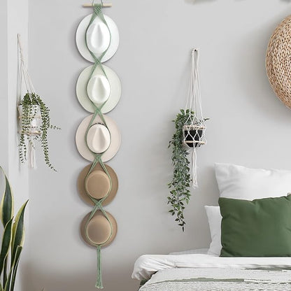 Yulejo Macrame Hat Hangers Racks Boho Cowboy Hats Holders Western Display Organizer Storage decor Back of Door for Wall(Sage Green,Five Hats Style)
