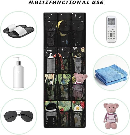 Moon Shoe Organizer Over The Door 12 Pockets Mushrooms Door Hanger Organizer Bathroom Mesh Fabric Black Shoe Holder Hanger for Living Room Space Saving Wall Hanging Storage