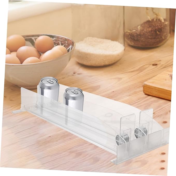 Alipis Soda Can Dispenser for Refrigerator, 2 Row Drink Bottle Fridge Organizer Automatic Pusher Glide Beverage Storage Rack for Kitchen, Pantry (Clear, 14.9Inch)