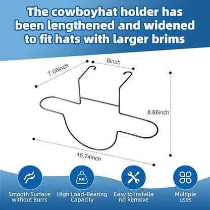 Car Hat Rack,Seat Cowboy Hat Holder for hat organizer,Seat Rear Storage Clothes Hanger,Car Seat Accessories,Black 2 Pack