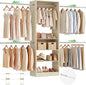 12FT Large Open Closet System, 138'' Wall-Mounted Closet Shelving with 5 Hanging Rods and 6 Shelves, Customizable Wardrobe for Walk-In Closets, Fits 5–12FT Spaces,White Oak