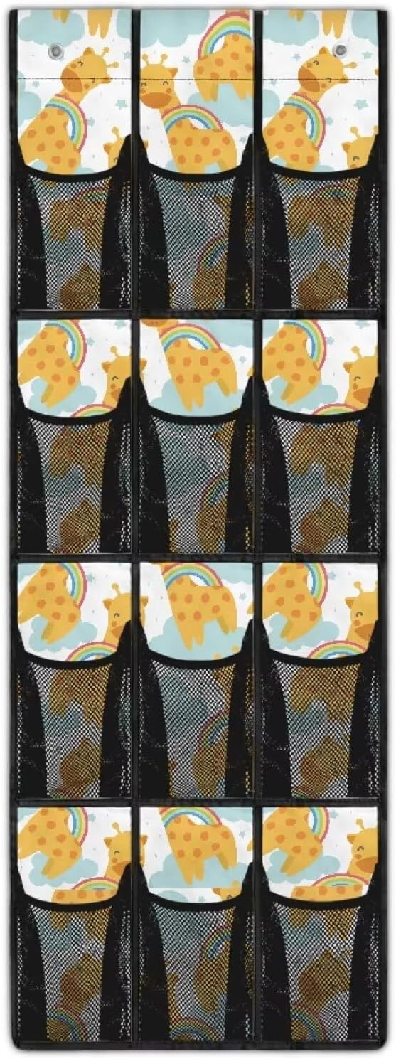 Giraffe Door/Wall Shoe Organizers,Back of Door Shoe Organizer,Space Saving Hanging Storage Holder,Closet Rack Hanger,Shoe Bag,Classroom Headphone Storage with 12 Mesh Pockets