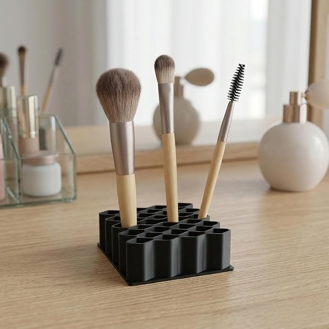 Ointment Tube Organizer Holder, Wave Design Desk Organizer for Makeup Brushes, Pencils & Markers, Flexible TPR Countertop Storage Stand for Bathroom Vanity, Office & Classroom, Black and White