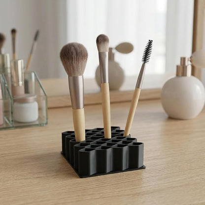 Ointment Tube Organizer Holder, Wave Design Desk Organizer for Makeup Brushes, Pencils & Markers, Flexible TPR Countertop Storage Stand for Bathroom Vanity, Office & Classroom, Black and White