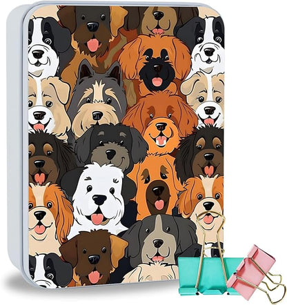 Metal Tin Box Sturdy Metal Storage Box with Lid, Large Container Holder for TCG Cards,Car Keys,Cookies,Tin Containers for Gift,5.0x3.7x1.6 Inch,Exquisite Pattern Design(Cute Cartoon Dog)