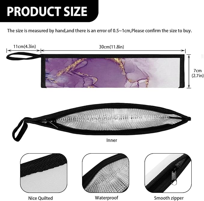 COEQINE Purple Travel Silverware Case Marble Utensil Case With Handles Portable Knife Fork Spoon Organizer Holder for Picnic Outdoor Travel Accessories Leafproof