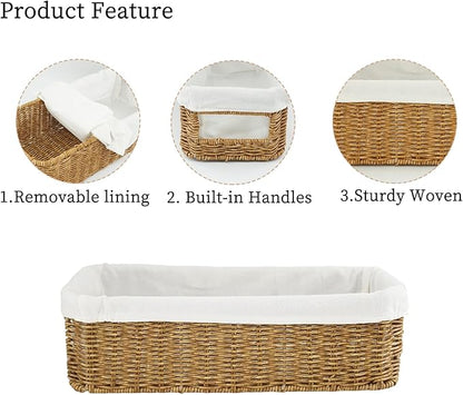 YRMT Rattan Toilet Tank Basket Toilet Paper Storage Baskets for Bathroom Handwoven Toiletry Countertop Organizer Water-Resistant Home Decor 14" x 6" x 4" (Rattan)