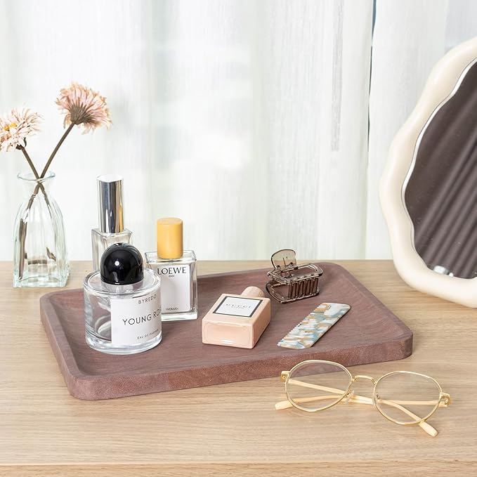 Karibiber Marble Vanity Tray, 11.8in Sandstone Bathroom Kitchen Tray for Countertop, Decorative Dresser Organizer, Perfume Storage, Jewelry Holder, Brown Stone Gift for Man