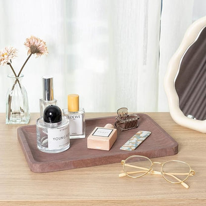 Karibiber Marble Vanity Tray, 11.8in Sandstone Bathroom Kitchen Tray for Countertop, Decorative Dresser Organizer, Perfume Storage, Jewelry Holder, Brown Stone Gift for Man
