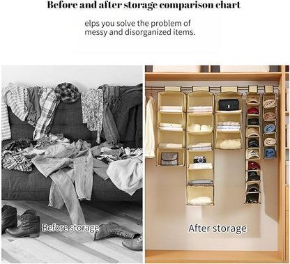 2-Pack Hanging Shoe Organizer for Closet, 10 Wider Sections Closet Shoe Storage Rack, Sturdy Shoe Shelves Holder for Shoes Clothes Shirts Jeans Hats (Beige)