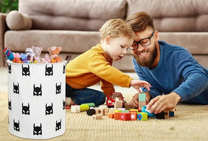 Large Sized Storage Baskets with Handle,Collapsible & Convenient Home Organizer Containers for Kids Toys,Baby Clothing (Black Bats)